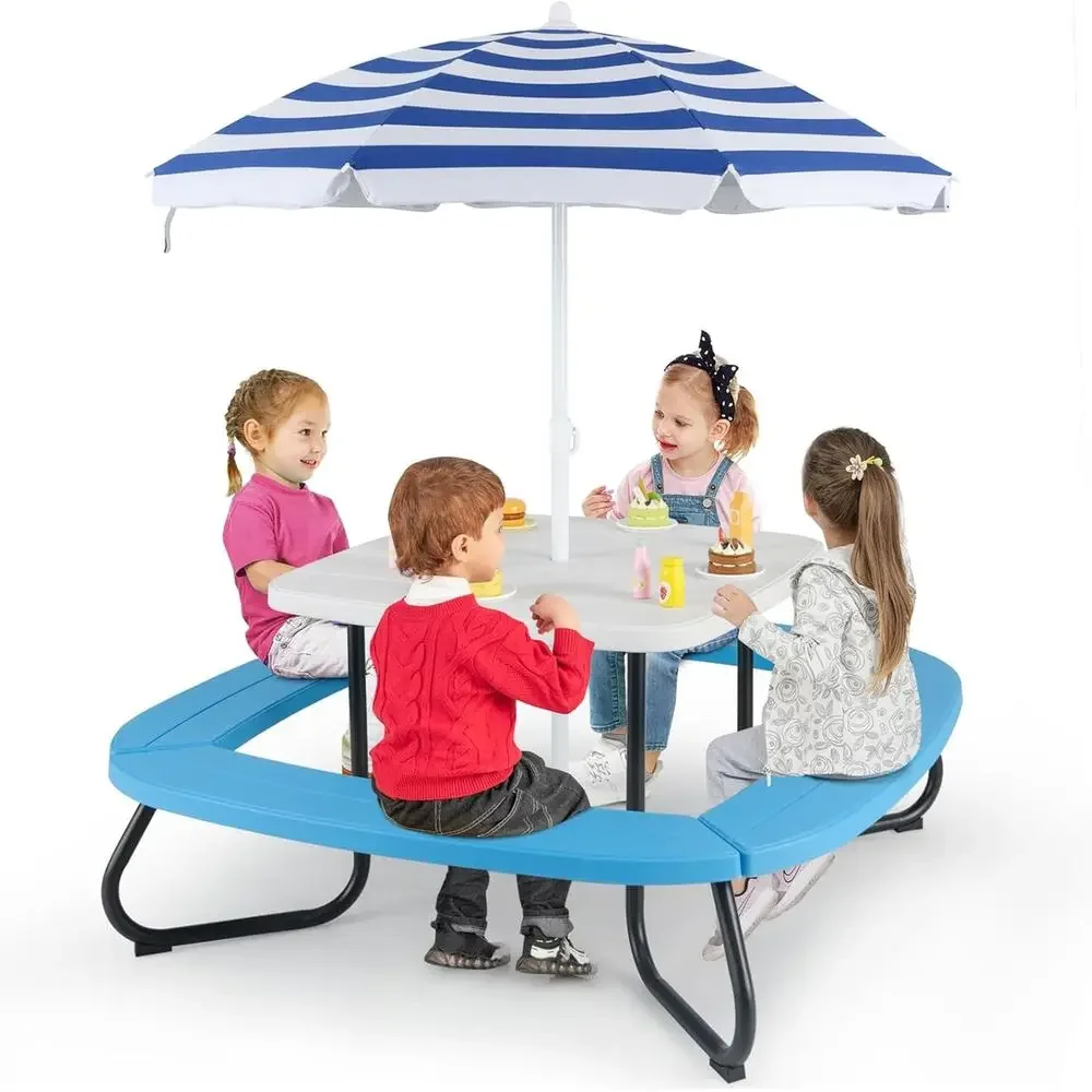 Kids Outdoor Bench - 8 Kişilik Çocuk Piknik Masası, Şemsiyeli,
