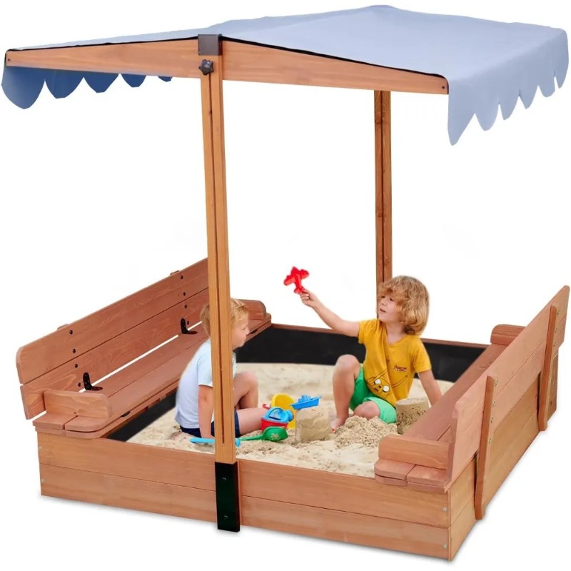 Kids Outdoor Bench - Ahşap Çocuklar İçin Kum Havuzu, Tenteli,