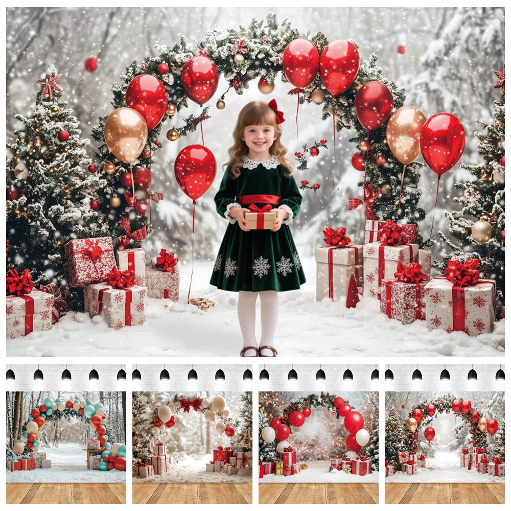 Kids Outdoor Xmas Gifts - Kış Noel Fotoğraf Backdrop Arch Balonlar